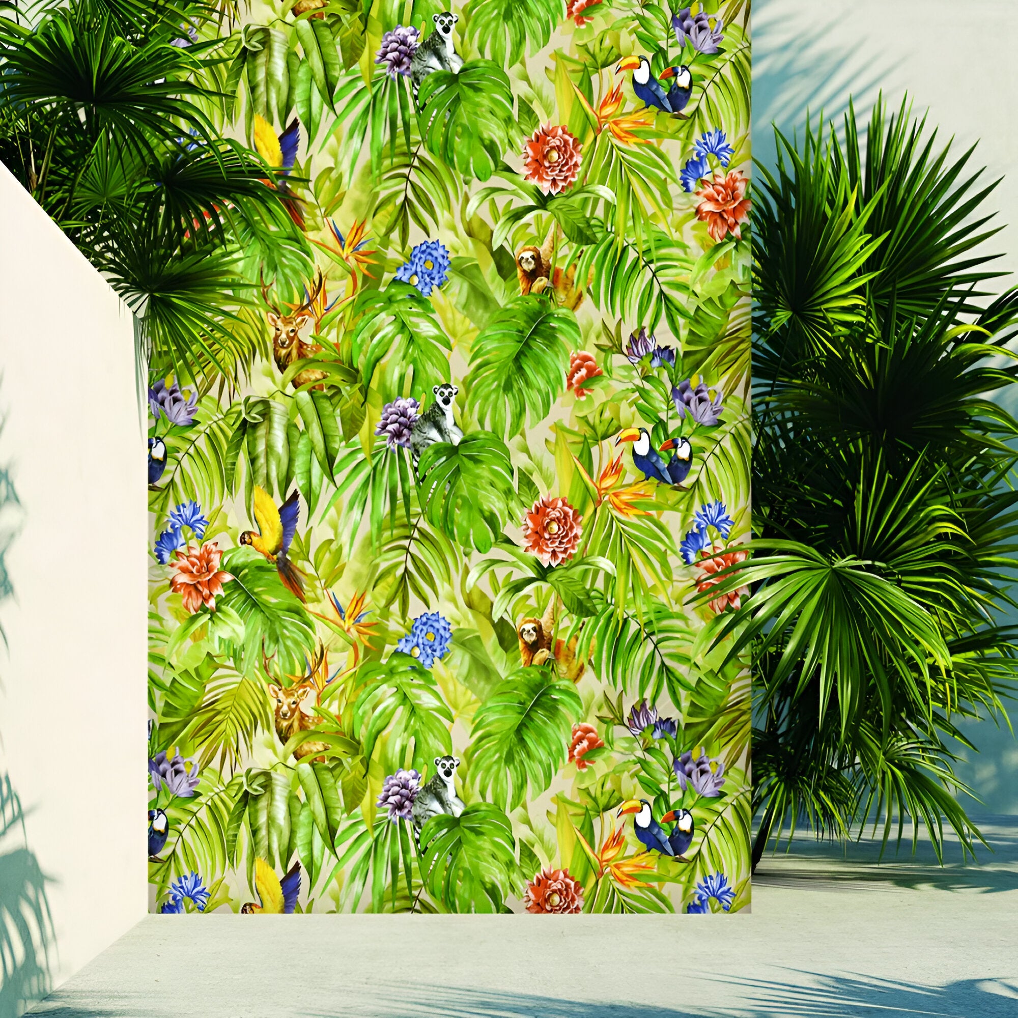 Chroma 74067-1 floral wallpaper in refreshing shades of green, featuring intricate botanical motifs with delicate leaves and blooming flowers.