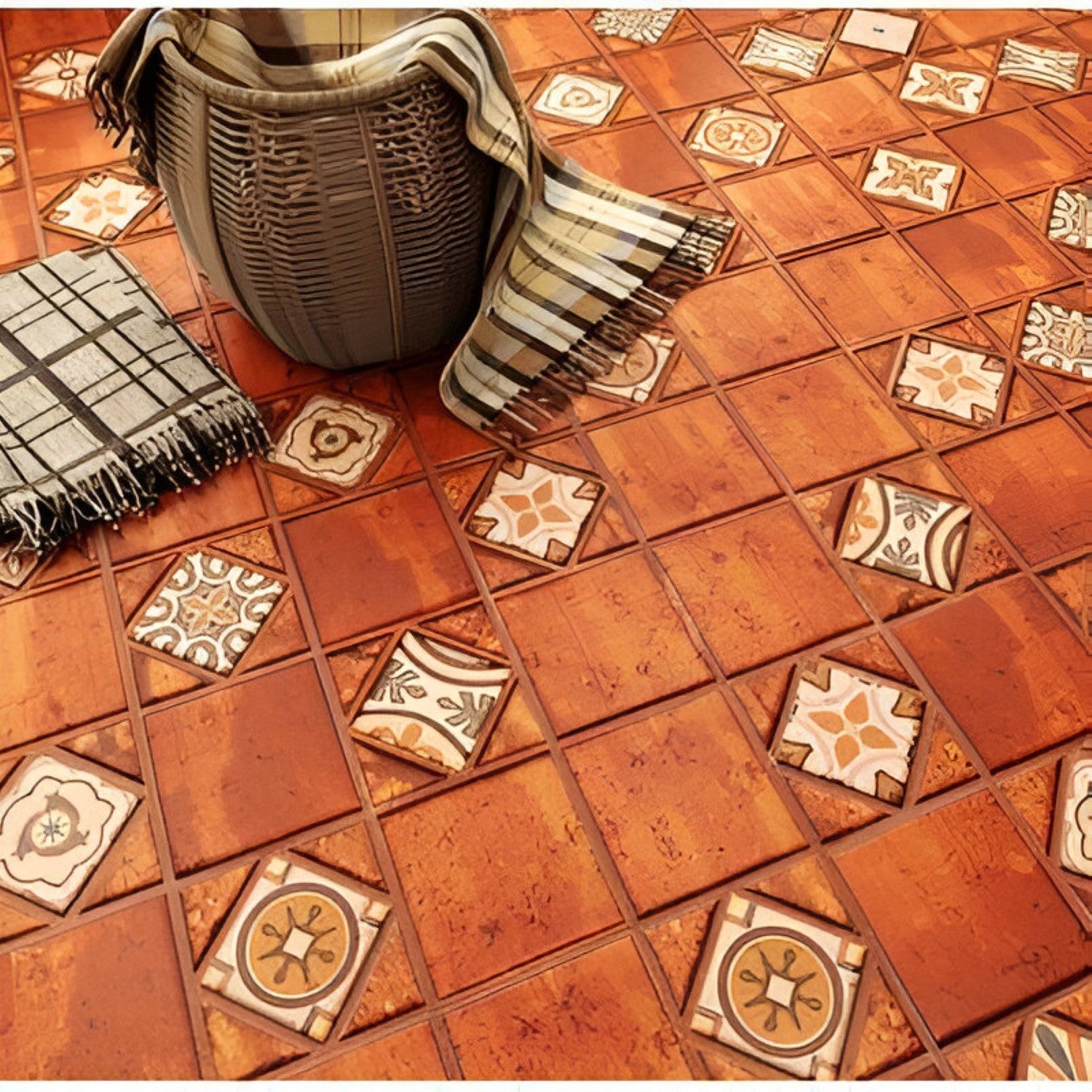 Cicilia Naranza Vitrified Tile – 6×36 inch vitrified tile with a warm burnt-orange wood grain finish, ideal for cozy, rustic, or Mediterranean-inspired spaces.