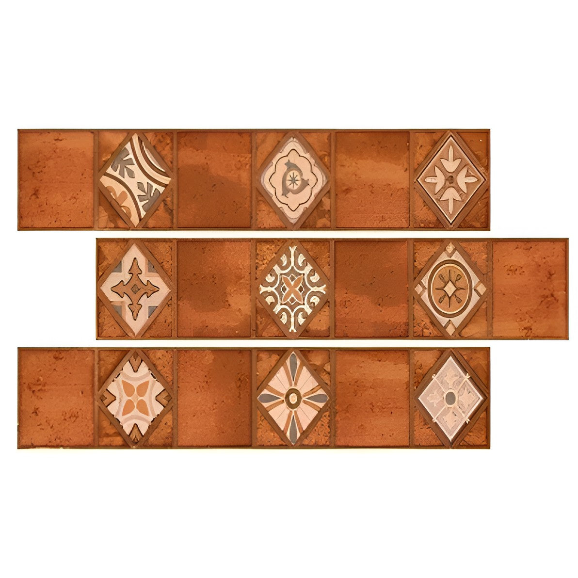 Cicilia Naranza Vitrified Tile – 6×36 inch vitrified tile with a warm burnt-orange wood grain finish, ideal for cozy, rustic, or Mediterranean-inspired spaces.