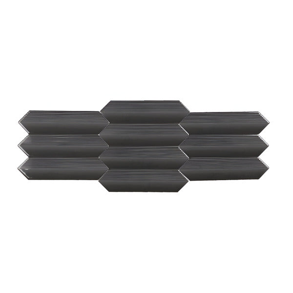 Bold black picket ceramic wall tile with modern ribbed texture and sleek finish for a striking contemporary look.