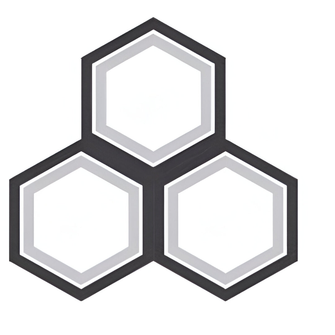 Cool Honeycomb Matt Porcelain Tile 8x10 Inches – hex tile with bold black and grey honeycomb pattern for walls and floors

