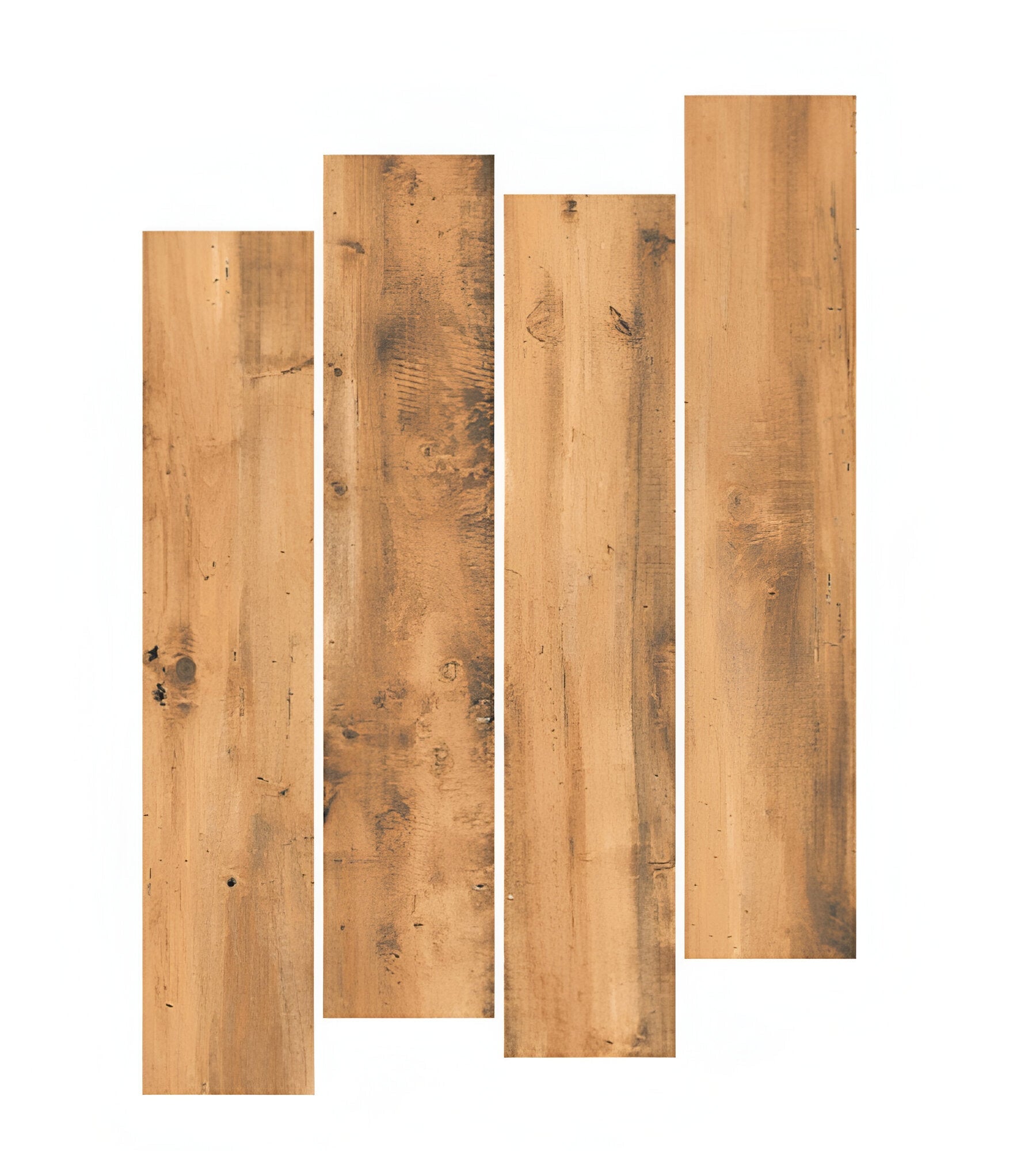 Copper Tuscany Wooden Plank Matt Vitrified Floor Tile in 8×48 Inch size, showing natural warm copper wood grain texture and long plank layout ideal for living room or bedroom flooring, demonstrating realistic wooden appearance with smooth matt surface.