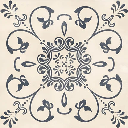 Corolla Moroccan Vitrified Tile – 16×16 inch matt vitrified tile in soft beige tones, featuring a printed Moroccan-inspired rangoli geometric pattern, ideal for modern floors and walls.