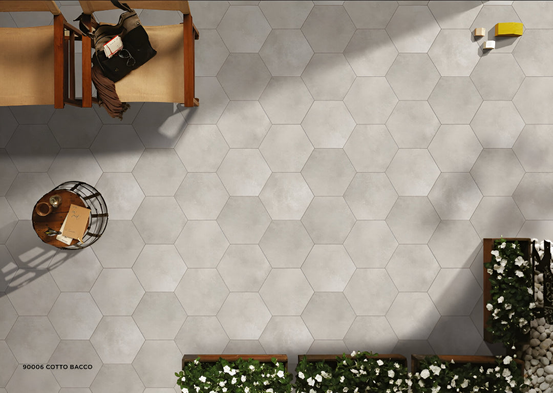 Cotto Bacco Matt Porcelain Tile 8x10 Inches – hexagonal brown tile for modern floor and wall use

