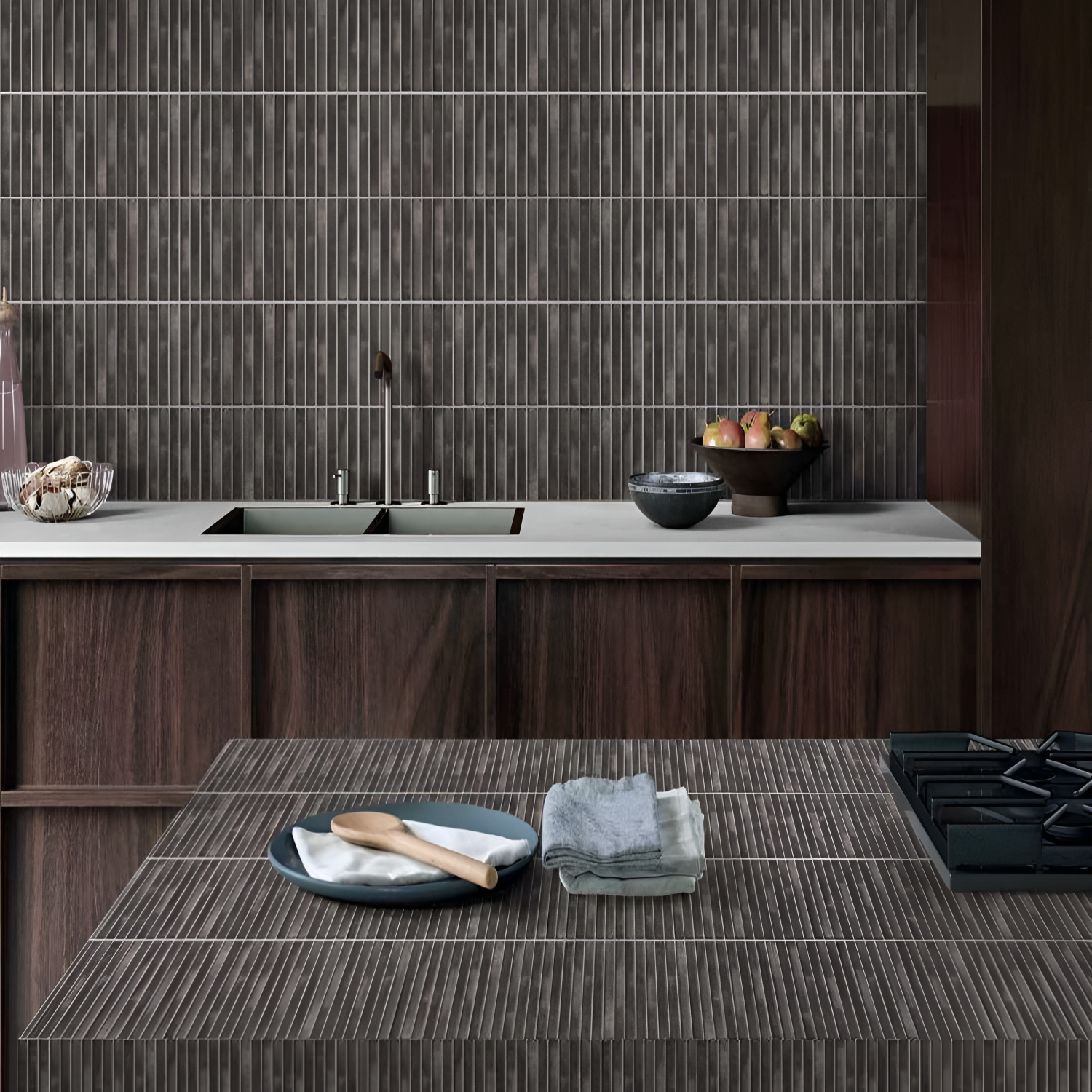 Coventry Black Fluted Matt Tile 12x24 inch with a matt finish, featuring a deep black fluted texture, durable and scratch-resistant surface, ideal for contemporary floors and walls.
