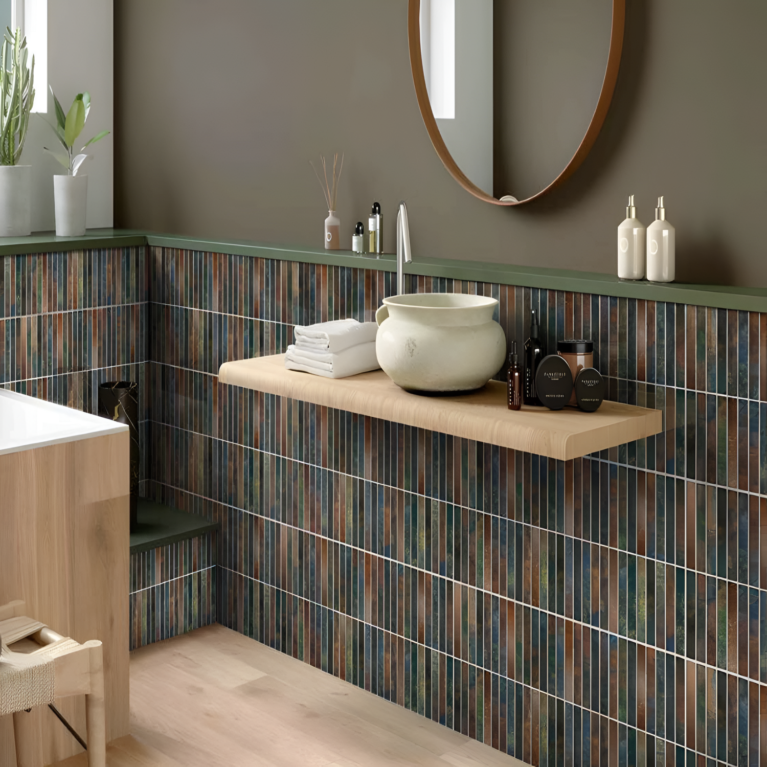 Coventry Kitkat Multicolor Tile 12x24 inch with a matt finish, featuring a vibrant multicolor textured surface, durable and scratch-resistant, ideal for contemporary floors and walls.
