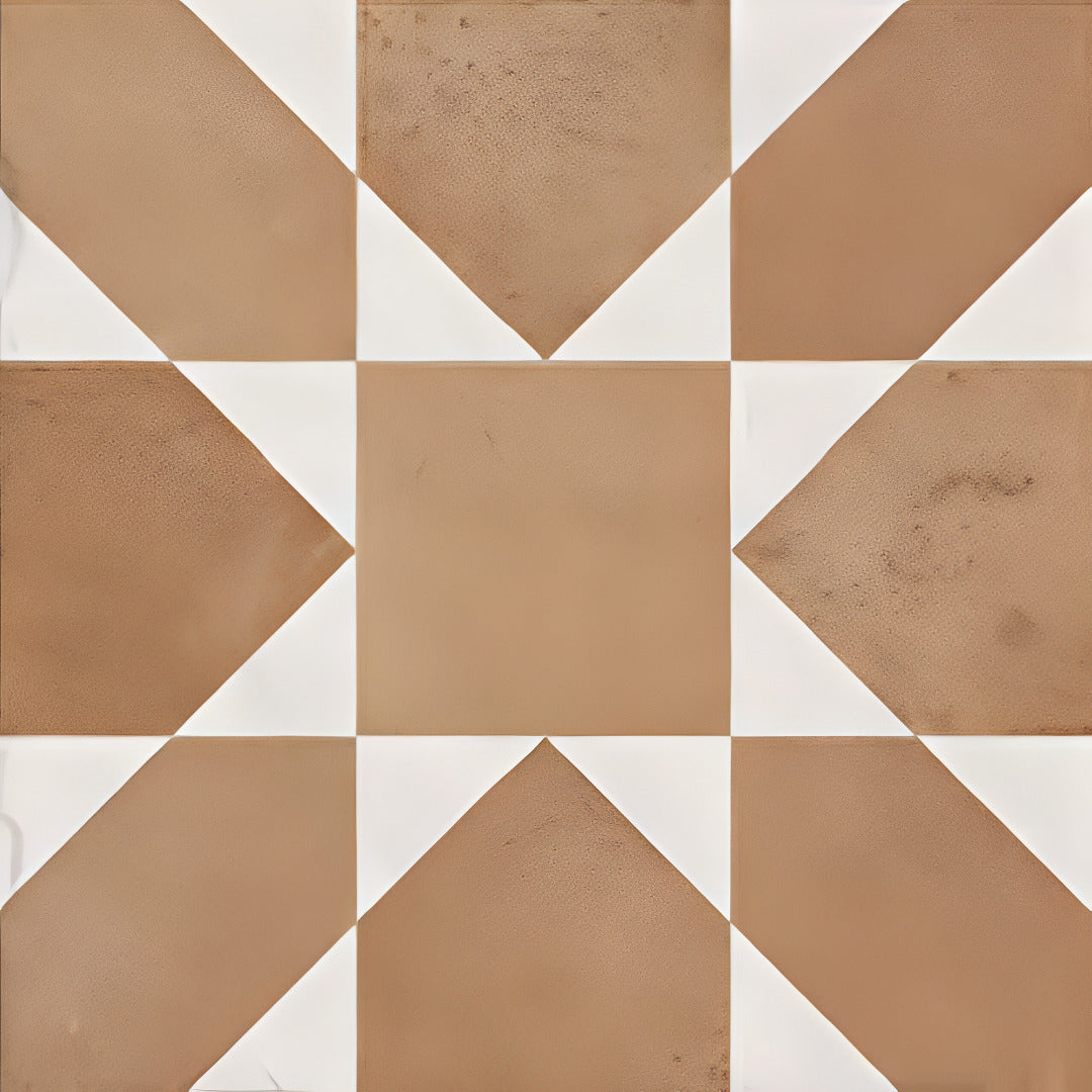 Crape brown Moroccan decor vitrified tile in 8 by 8 inch size featuring detailed printed Rangoli-inspired patterns with a glossy finish, suitable for floor and wall applications in bathrooms, kitchens, living areas, cafés, and decorative interior spaces.