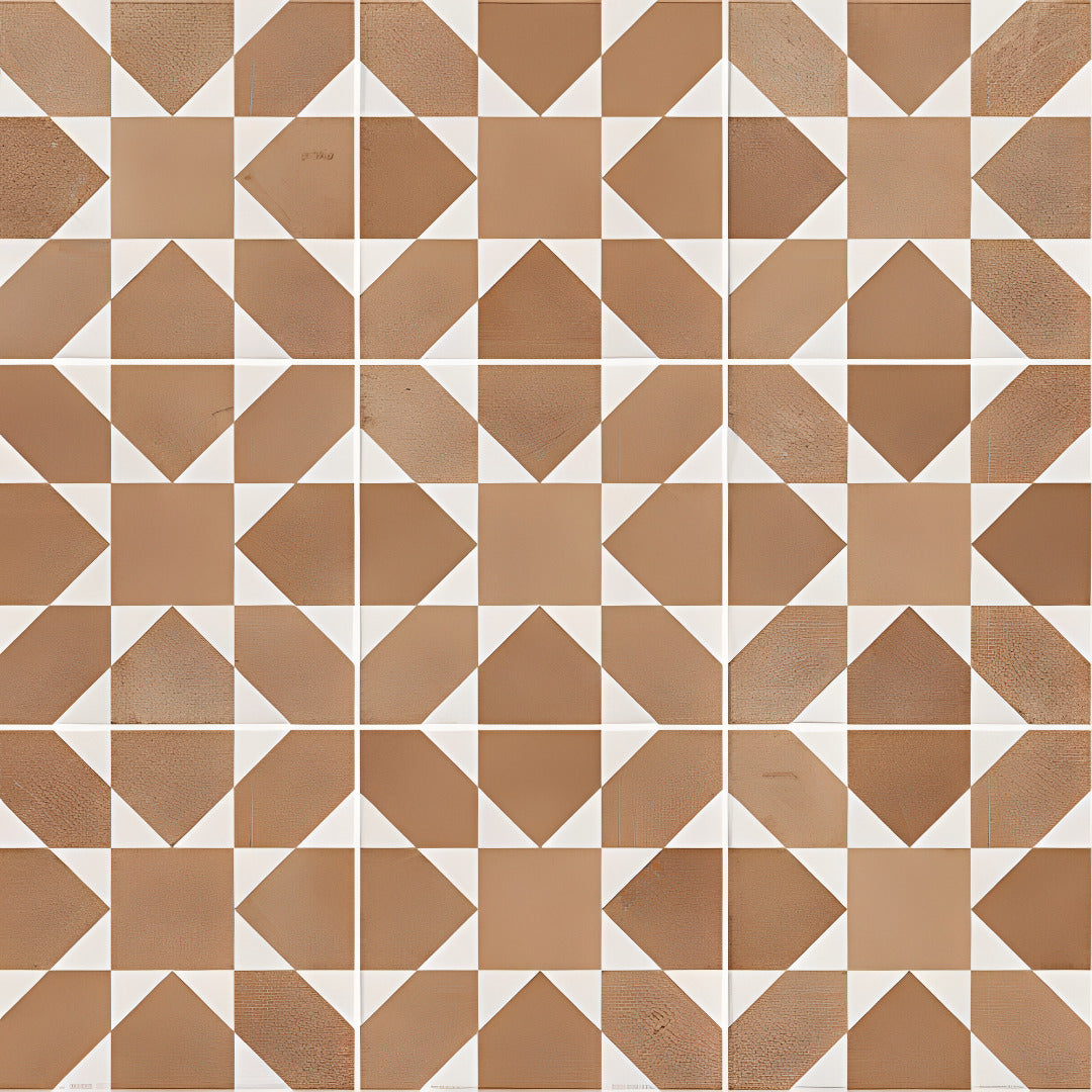 Crape brown Moroccan decor vitrified tile in 8 by 8 inch size featuring detailed printed Rangoli-inspired patterns with a glossy finish, suitable for floor and wall applications in bathrooms, kitchens, living areas, cafés, and decorative interior spaces.