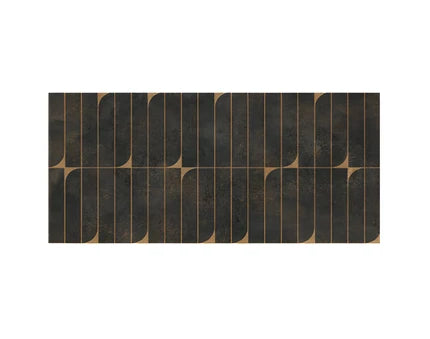Crayon Black Decor Vitrified Tile 24×48 Inch installed in a modern interior, showcasing a rustic decorative surface pattern on large-format tiles used on both floor and wall, with a smooth matt texture that enhances spatial depth and architectural styling.