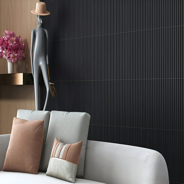 Cron Black Fluted Matt Tile 3 x 12 Inch