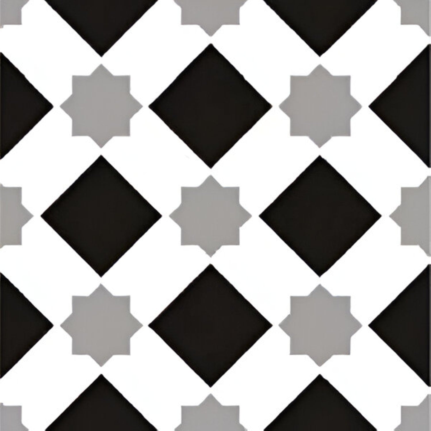 Cube 1002 Matt Ceramic Tile – 8×8 inch matte ceramic tile featuring a black and white Moroccan-inspired interlocking cube geometric pattern, ideal for modern wall and floor installations.