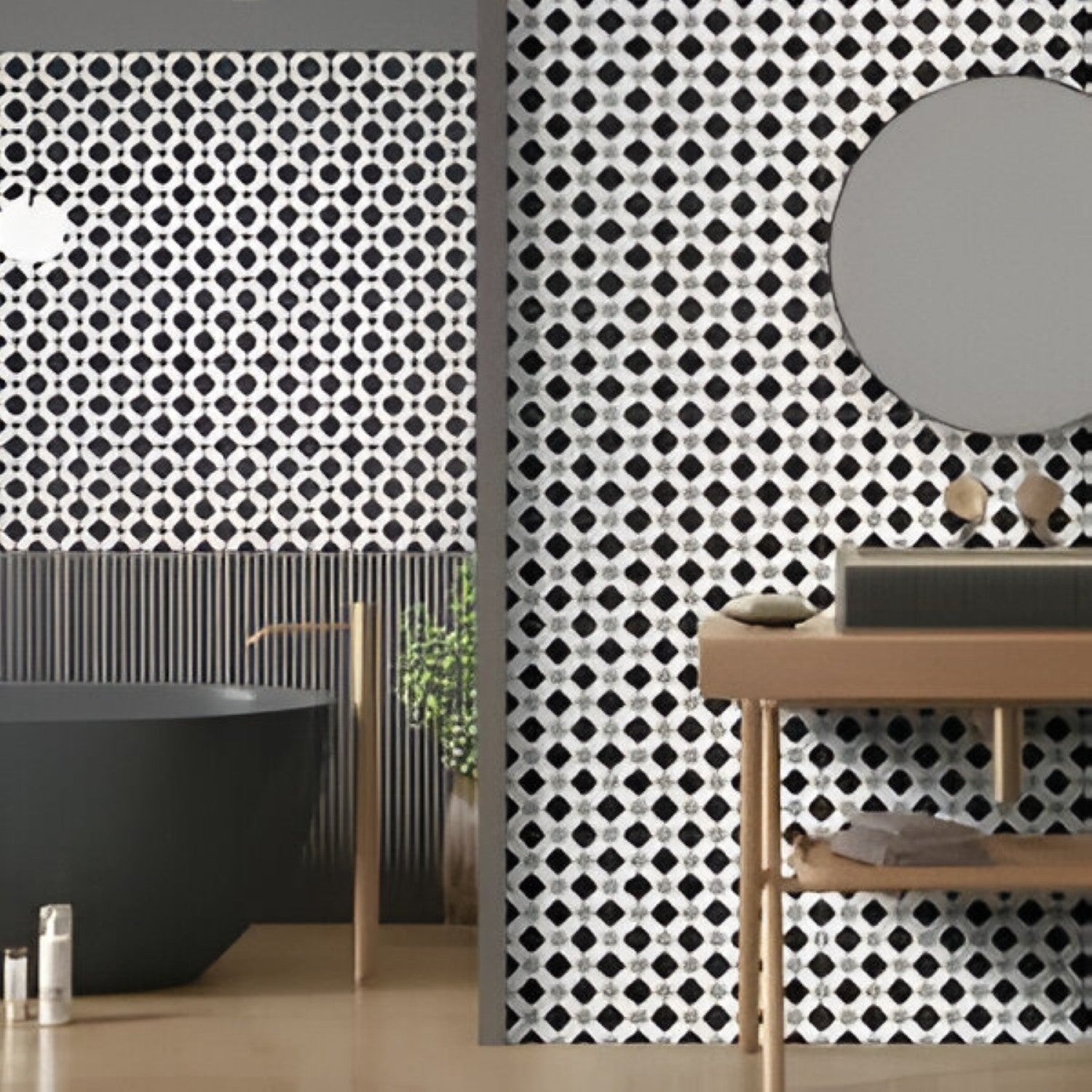 Cube 1002 Matt Ceramic Tile – 8×8 inch matte ceramic tile featuring a black and white Moroccan-inspired interlocking cube geometric pattern, ideal for modern wall and floor installations.