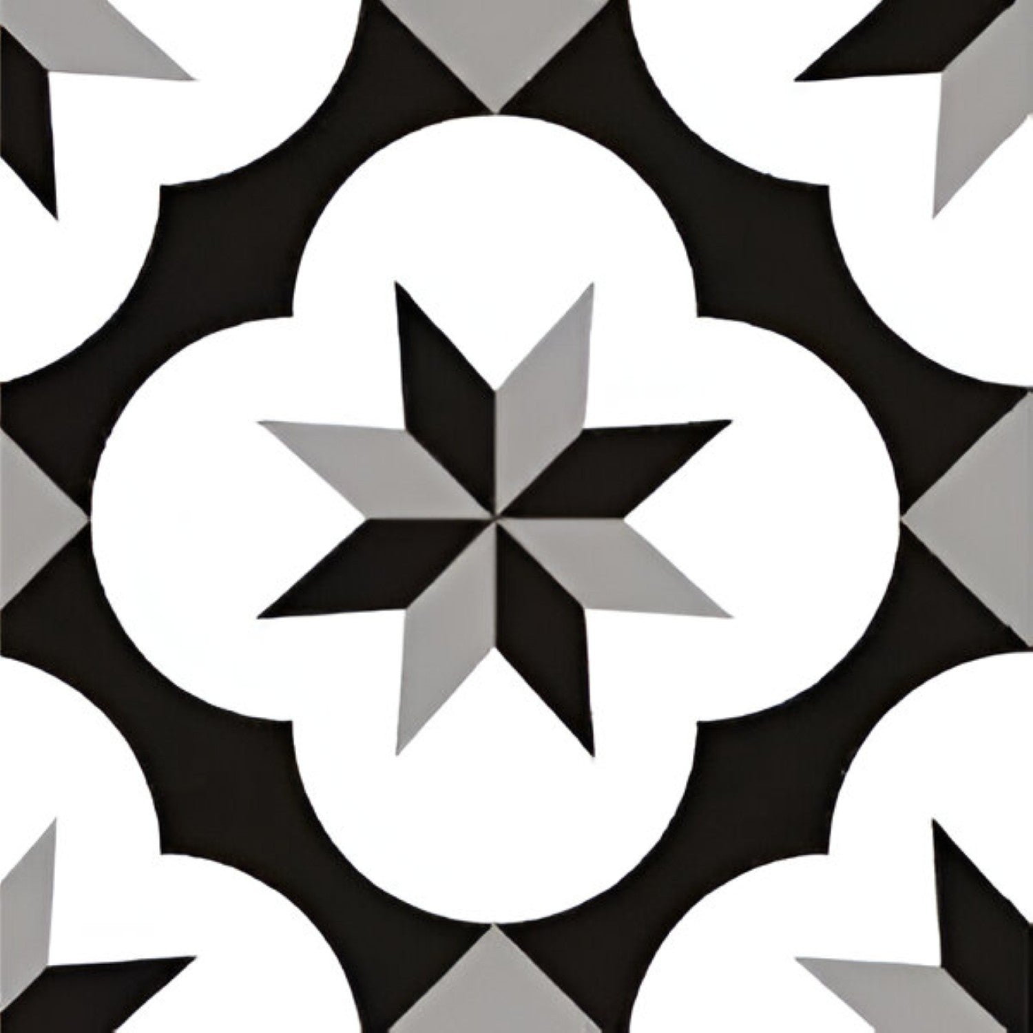 Cube 1008 Matt Ceramic Tile – 8×8 inch black-and-white matte ceramic tile featuring a bold interlocking cube-style Moroccan geometric pattern, perfect for striking wall or floor installations.