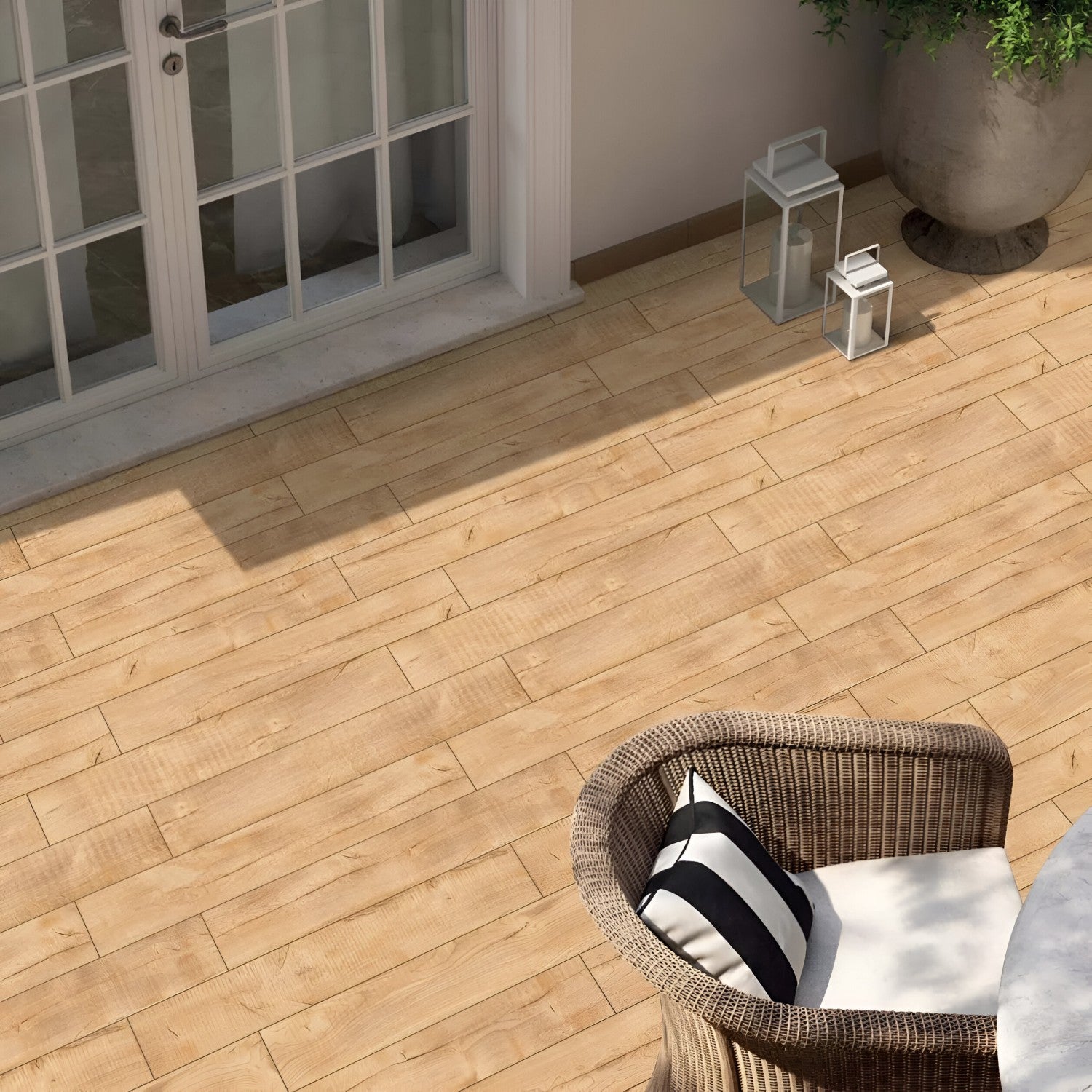 D9-1507 Wooden Vitrified Tile 6 x 36 inch featuring a natural wood-inspired design with subtle grain patterns, ideal for creating a warm and contemporary look on floors and walls.
