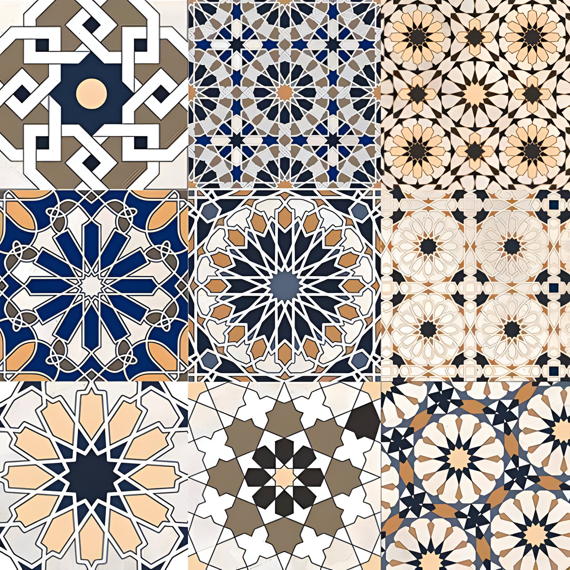 Decor 9 Moroccan ceramic floor tile in 24 x 24 inch size featuring intricate printed Moroccan and rangoli-inspired geometric patterns with detailed ornamental motifs, designed for modern interior flooring with a smooth matte surface and decorative layout suitable for living rooms, bedrooms, and premium residential spaces.