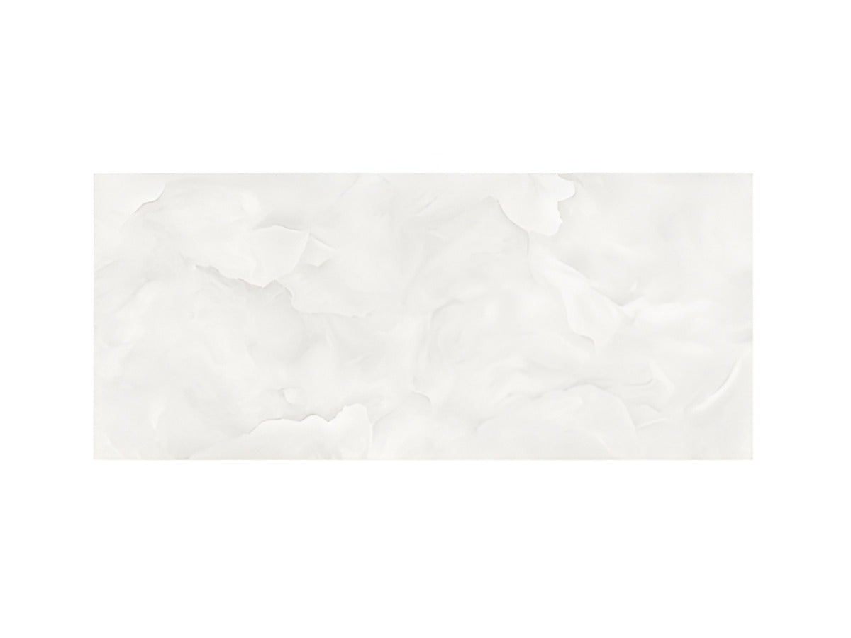 Denia Onyx White vitrified tile in 24 x 48 inch format featuring a marble-inspired surface pattern, smooth polished texture, and seamless rectangular layout designed for modern floor and wall applications in residential and commercial interiors.