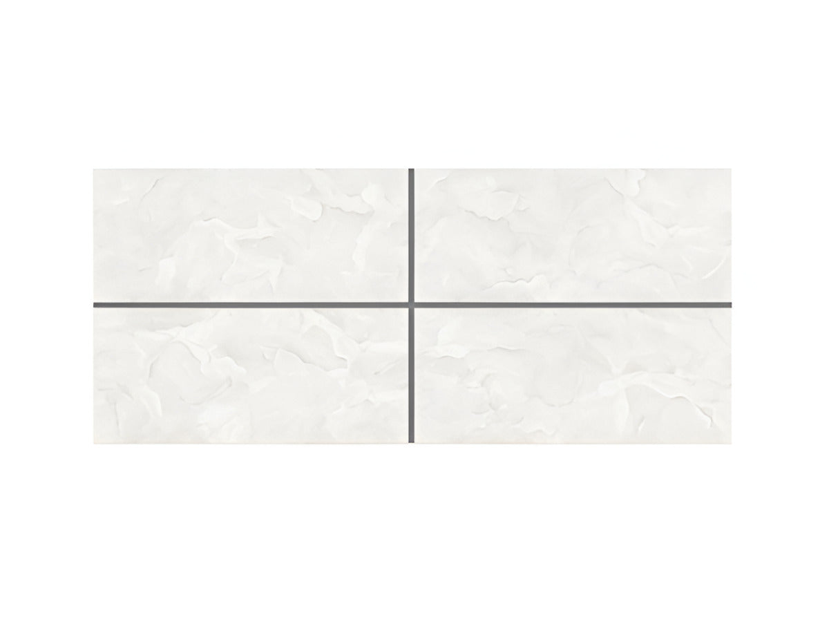 Denia Onyx White vitrified tile in 24 x 48 inch format featuring a marble-inspired surface pattern, smooth polished texture, and seamless rectangular layout designed for modern floor and wall applications in residential and commercial interiors.