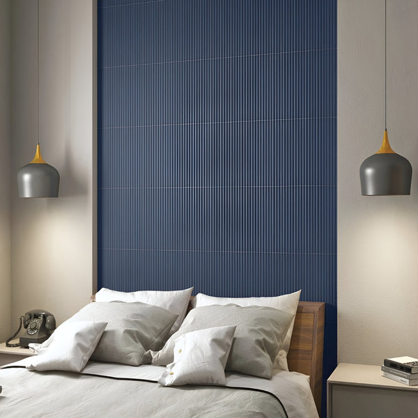 Denim Blue Fluted Matt Tile 3 x 12 Inch