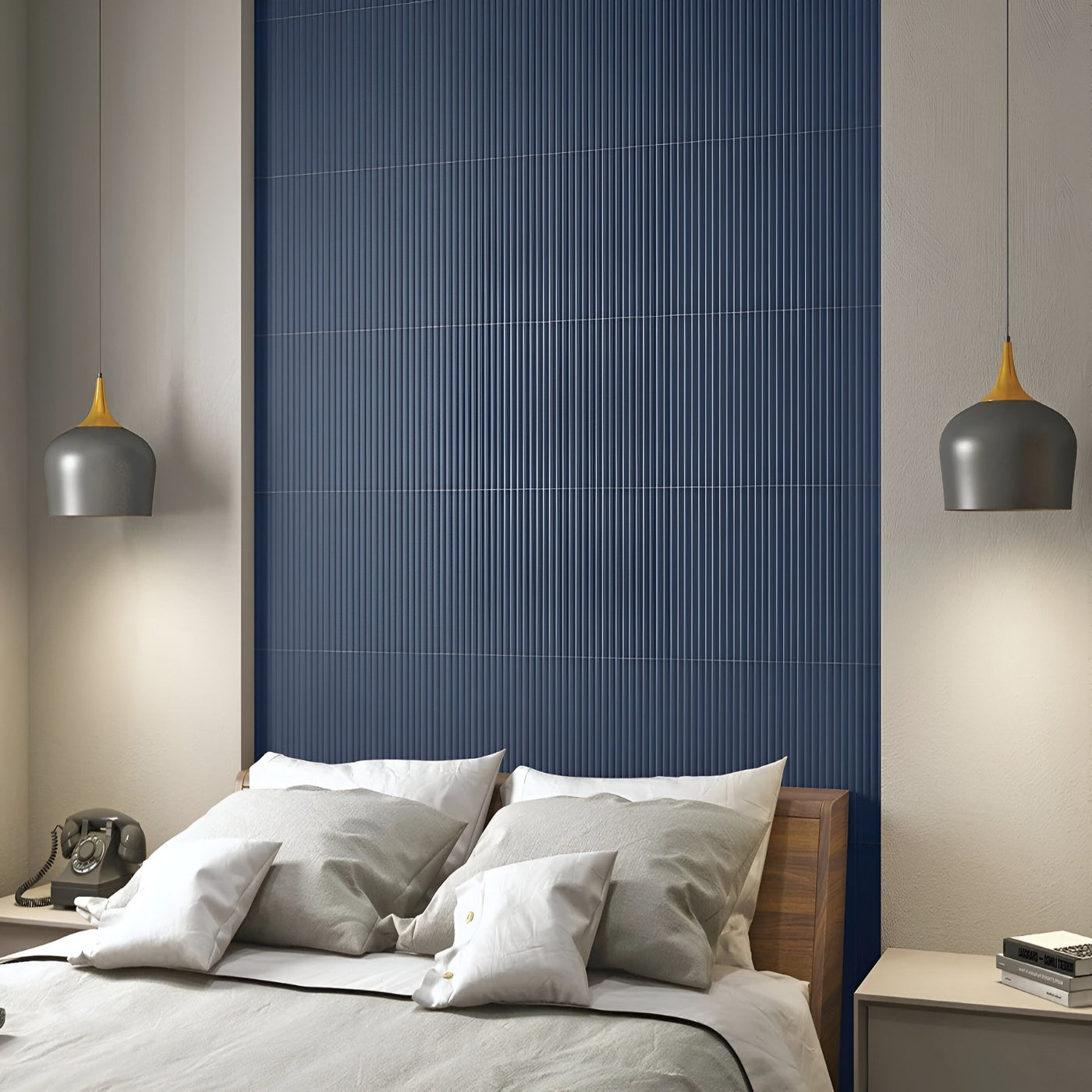 Deep Denim Blue Fluted Bedroom Design Inspiration