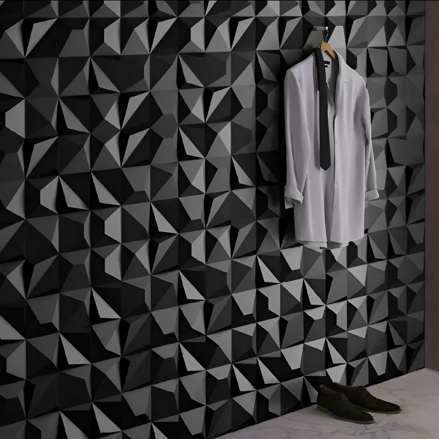 Diamond Black Ceramic Punched Tile in 12 x 12 inch size featuring a deep black tone with a textured punched surface design, perfect for adding a bold and contemporary accent to walls and decorative spaces