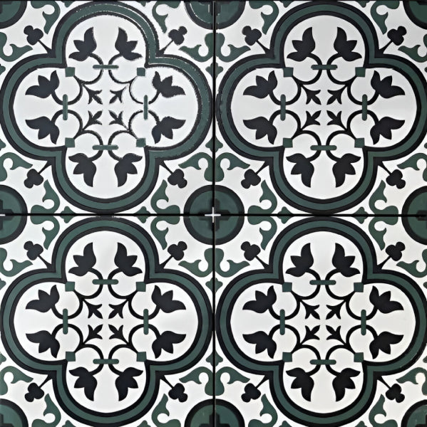 Dictate Foresta Green Vitrified 12x12 Inch Tile - Floral Moroccan Design