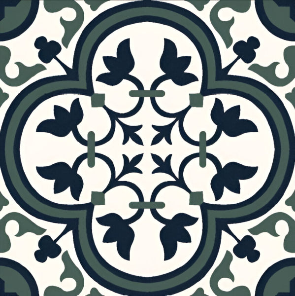 Dictate Foresta Green Vitrified 12x12 Inch Tile - Floral Moroccan Design