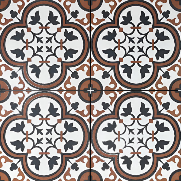 Dictate Red Brown Moroccan Vitrified Tile 12 x 12 inch featuring a warm red-brown Moroccan-inspired pattern, perfect for adding a rich and decorative touch to floors and walls.
