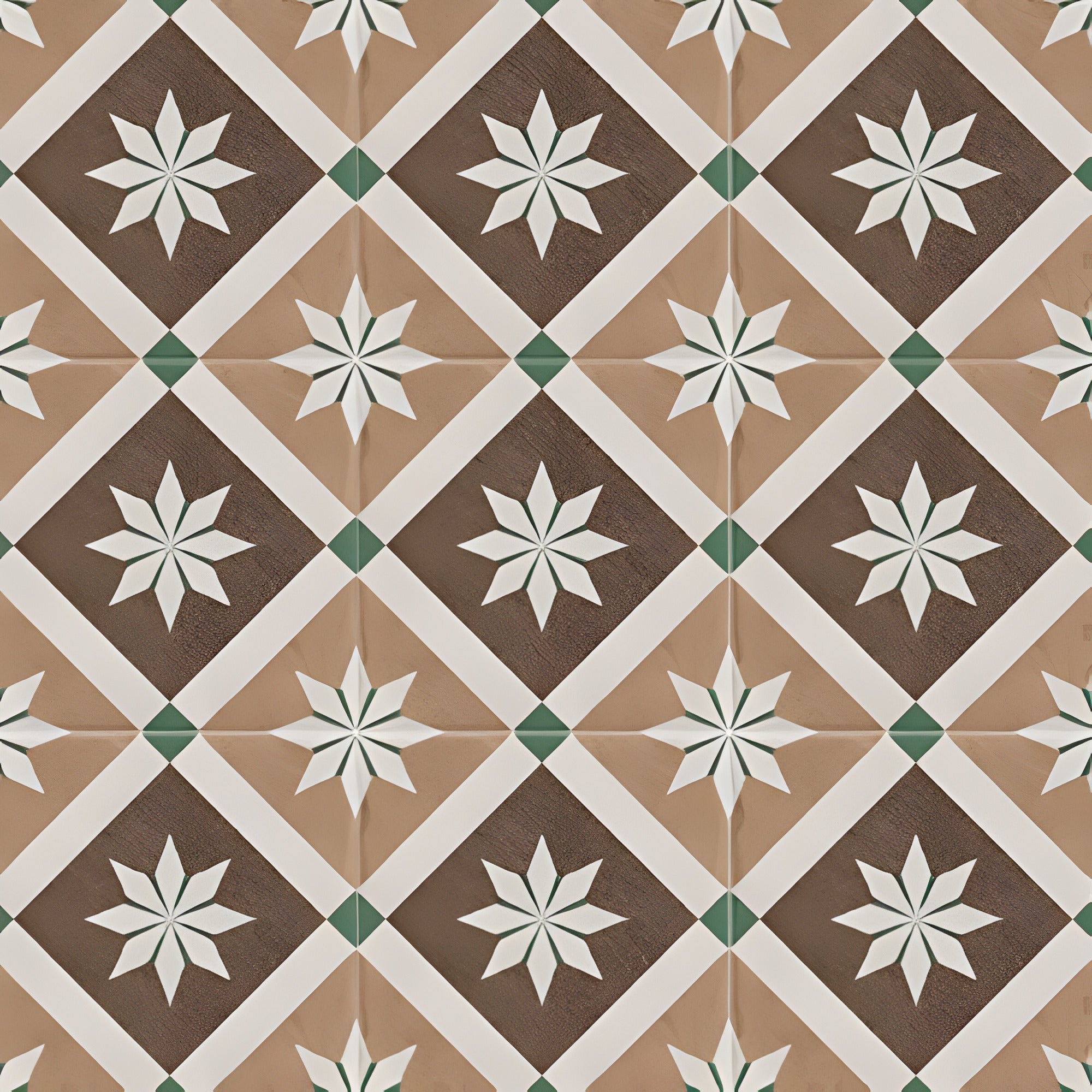 Ducati Beige Decor 2 Moroccan vitrified tile in 8×8 inch size featuring intricate printed rangoli-inspired patterns in soft beige tones with a glossy finish, installed on floor and wall surfaces to create an elegant decorative interior look.