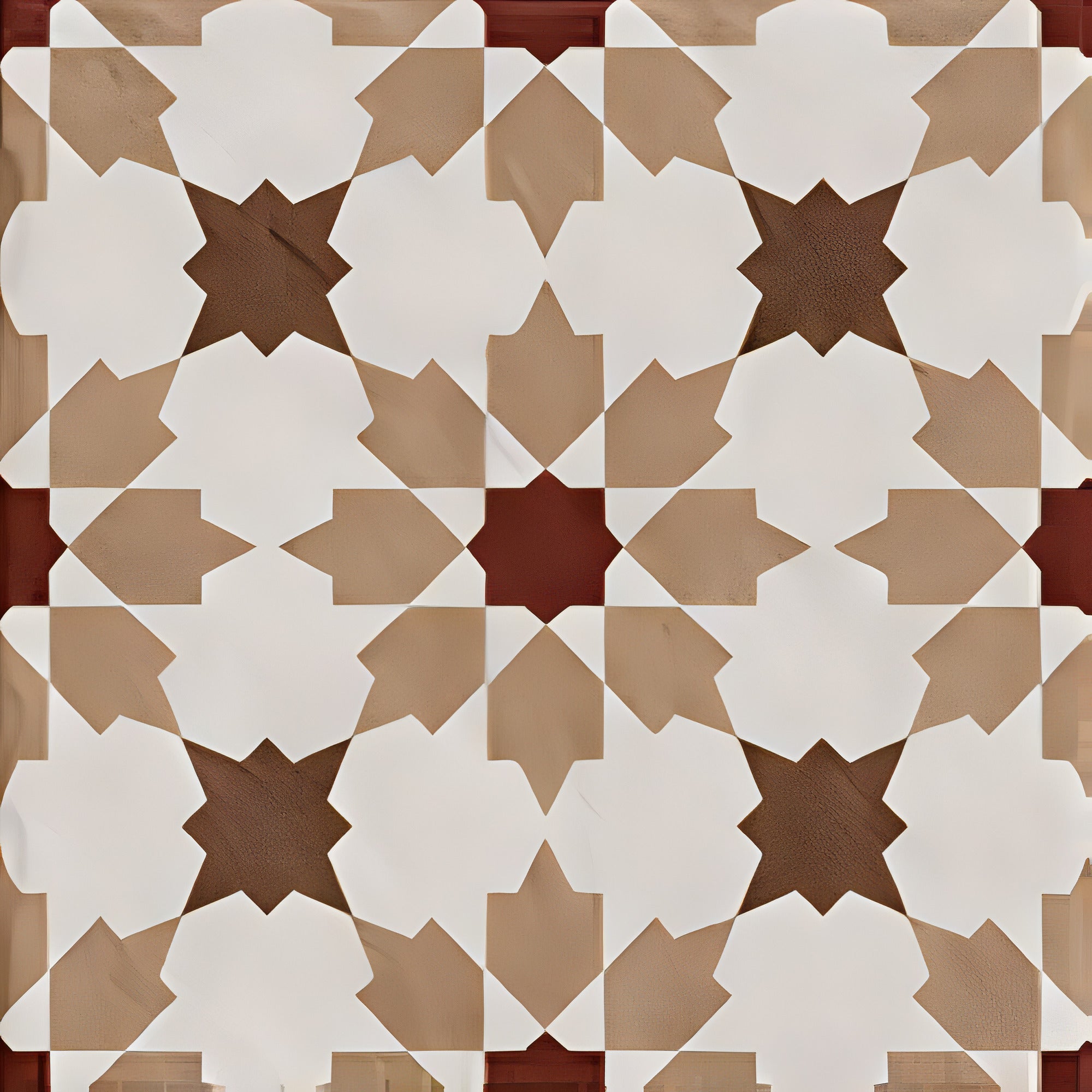 Ducati Beige Decor 3 Moroccan vitrified tile with glossy finish showcasing intricate printed and rangoli-inspired detailing in warm beige tone, suitable for decorative floor and wall applications in living rooms, kitchens, bathrooms, and feature walls.
