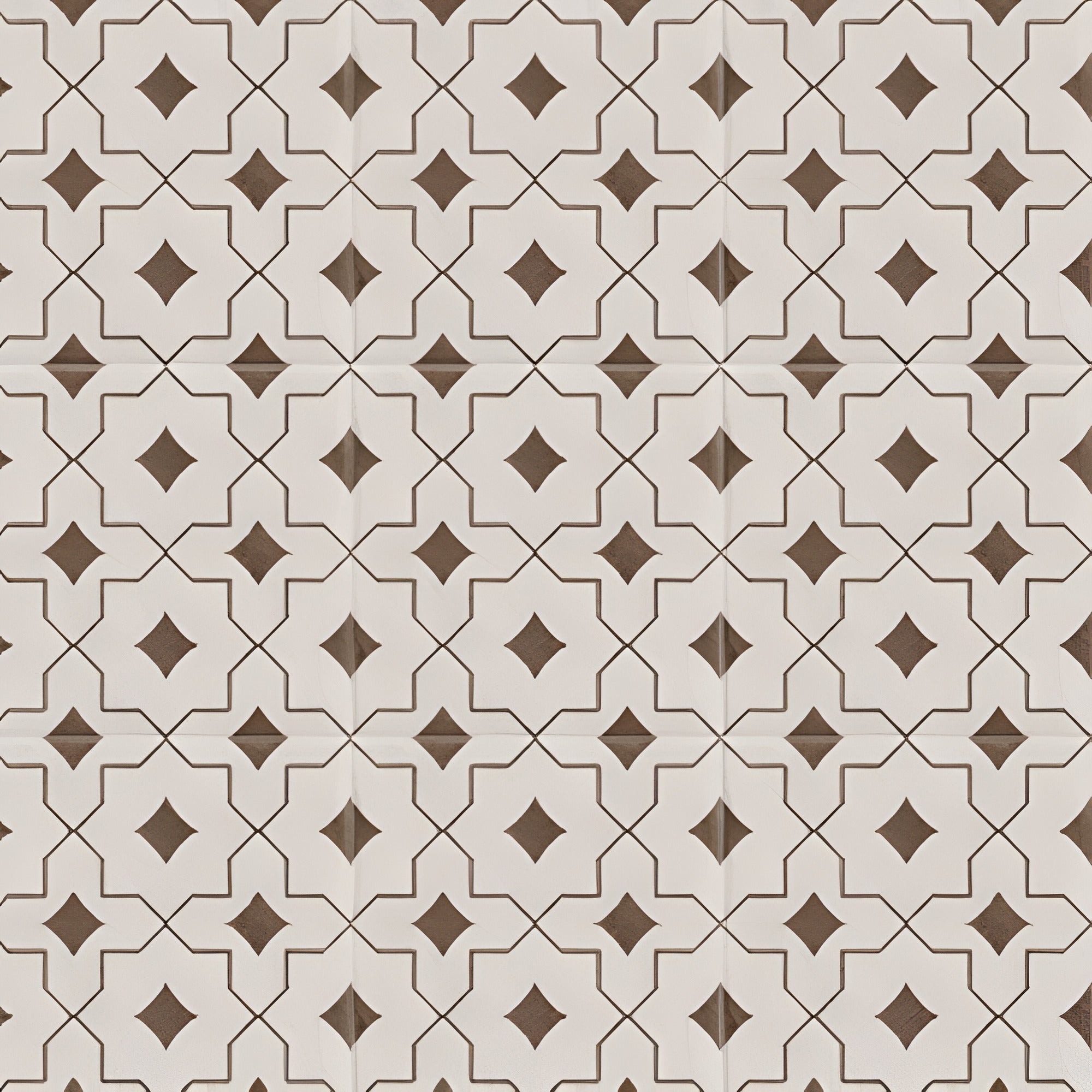 Ducati Choco Decor 1 Moroccan vitrified tile in 8x8 inch size, showcasing glossy chocolate brown surface with detailed printed rangoli-inspired pattern, suitable for decorative floor and wall applications in modern and traditional interiors.