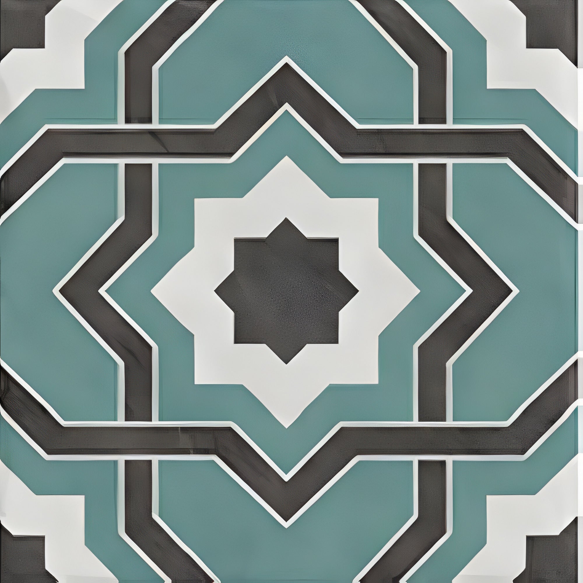 Ducati Mint Decor 2 Moroccan vitrified tile with glossy finish showcasing elegant mint-colored printed Rangoli and Moroccan-inspired detailing, suitable for decorative floor and wall applications in modern and traditional interiors.