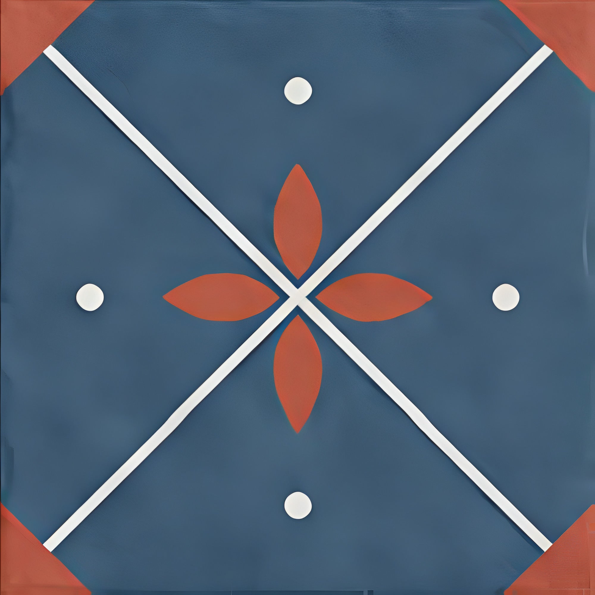 Ducati Navy Decor 2 Moroccan vitrified tile in deep navy blue color featuring detailed printed and rangoli-inspired artwork with a glossy finish, ideal for enhancing floor and wall surfaces in modern and traditional interior spaces.