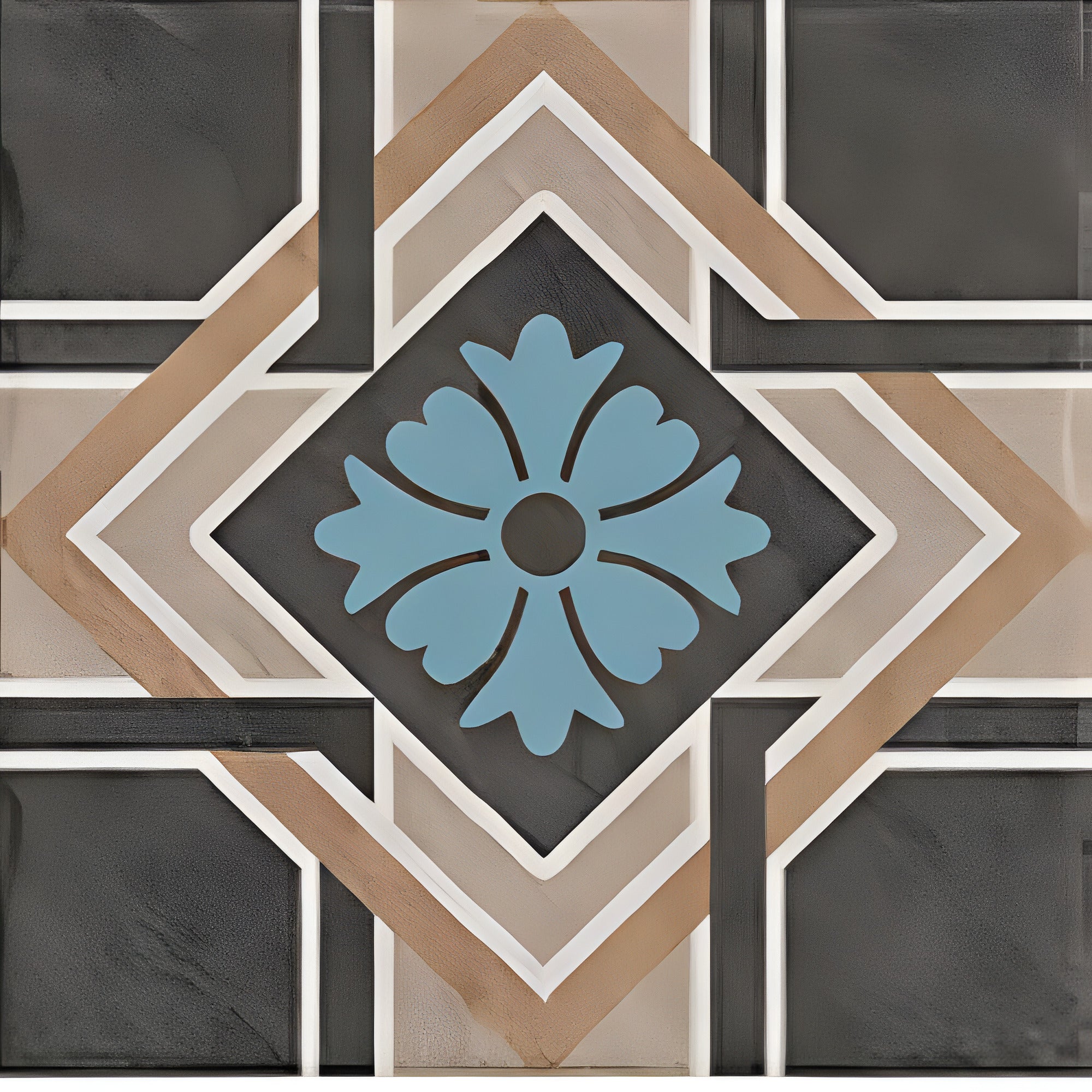 Ducati Paper Decor 3 Moroccan vitrified tile with detailed printed Rangoli-inspired pattern in glossy finish, 8x8 inch decorative floor and wall tile for stylish interiors