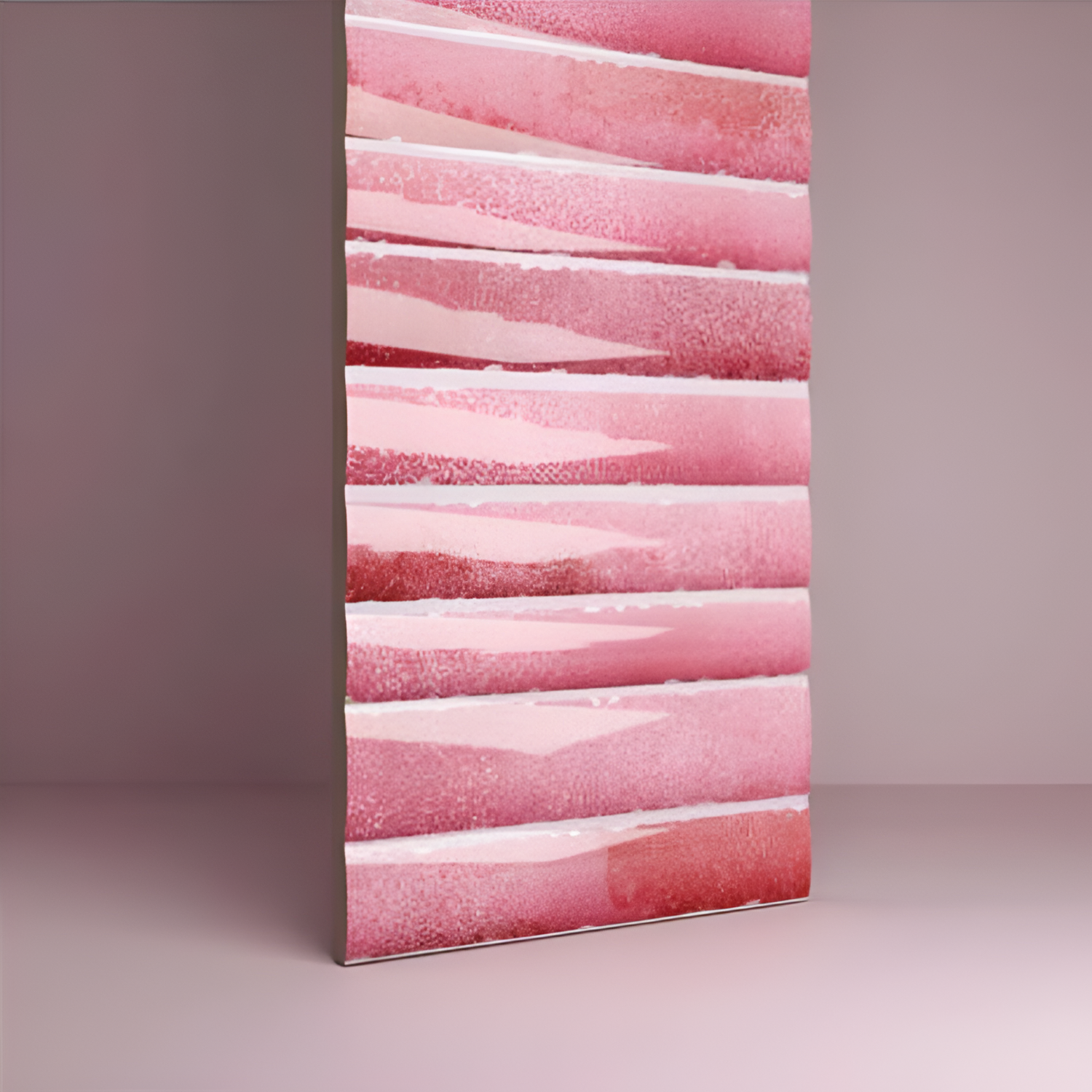 Dusty Rose Fluted Kitkat Tile 4x12 inch with a glossy finish, featuring a soft dusty rose fluted surface, smooth and durable, ideal for modern backsplashes and decorative wall designs.
