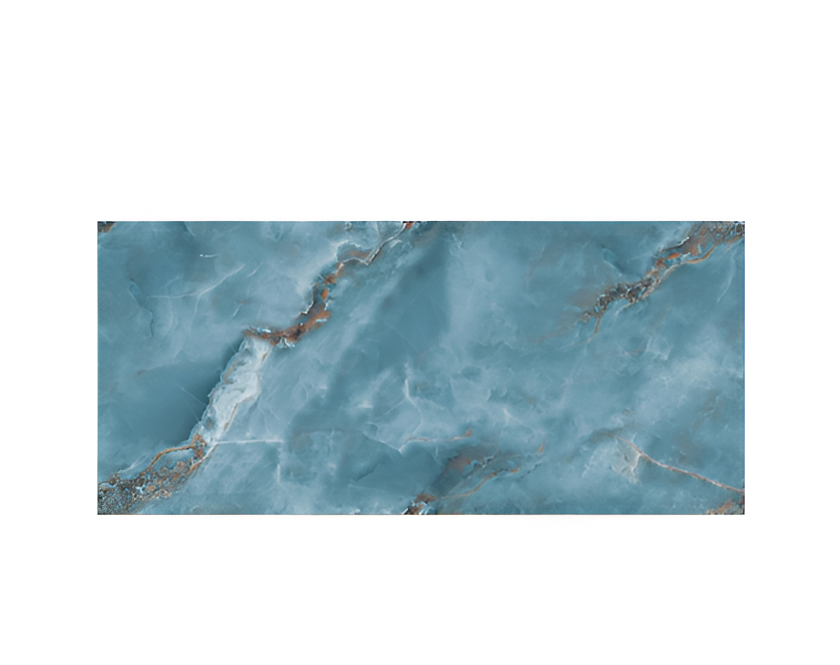 El Viser Onyx Aqua Vitrified Tile in 24x48 inch size, showcasing a glossy aqua-blue marble-inspired design with elegant natural veining, perfect for modern and luxurious interior flooring and wall applications.