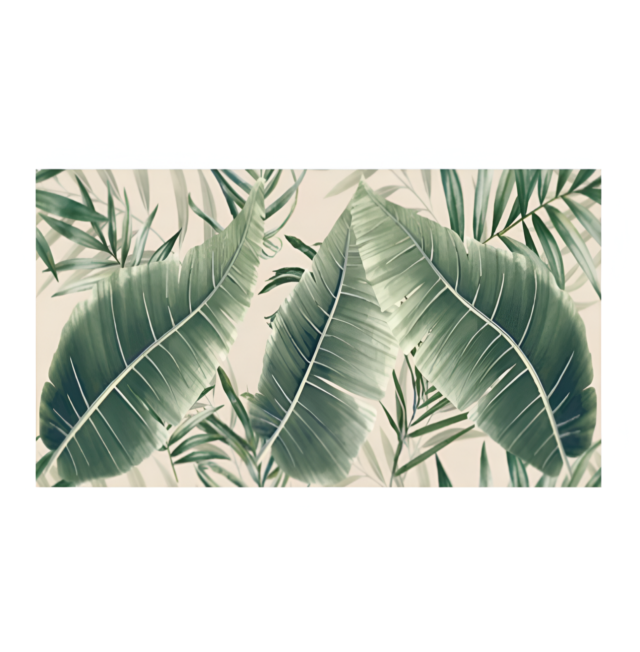 Pattern of green palm leaves on a beige background