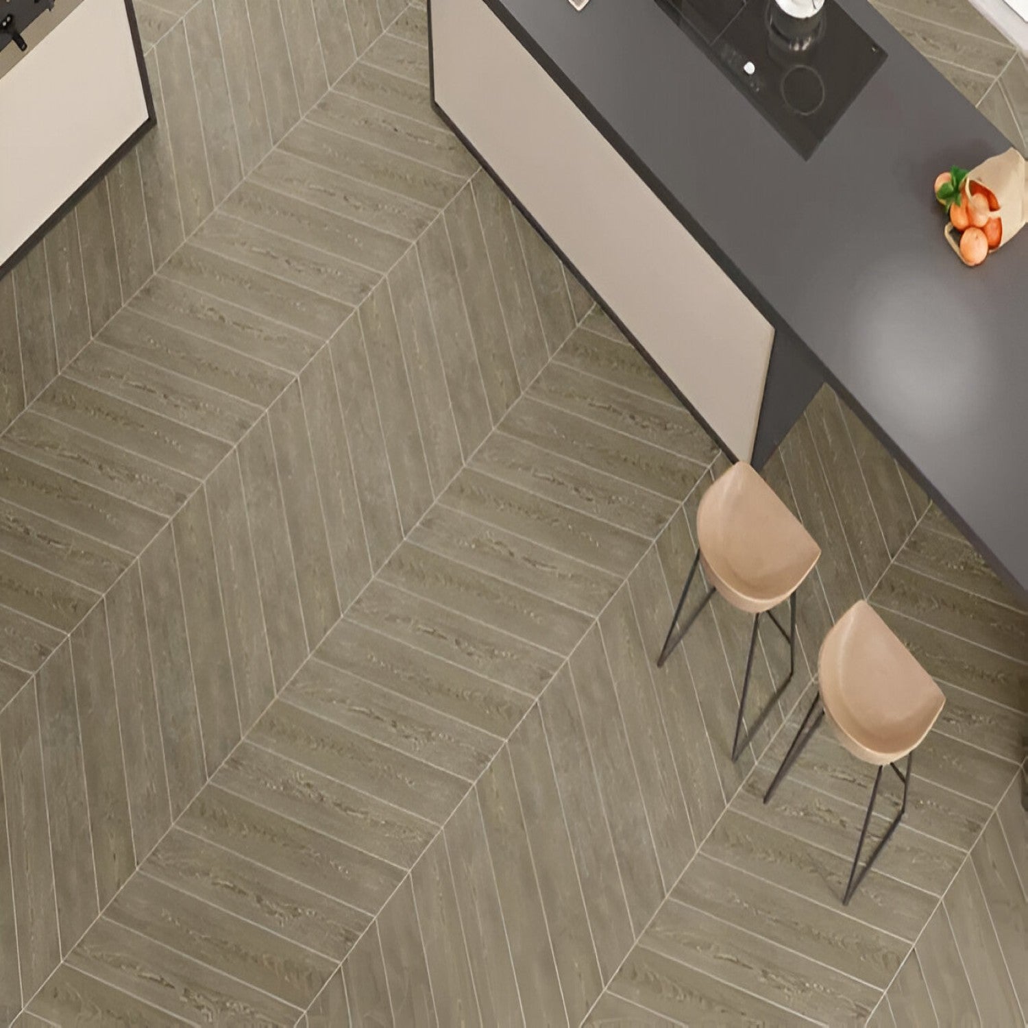 English Wood Chevron Wooden Tile 6x36 Inch, featuring natural wood tones arranged in a chevron pattern, perfect for classic and durable flooring or wall applications.
