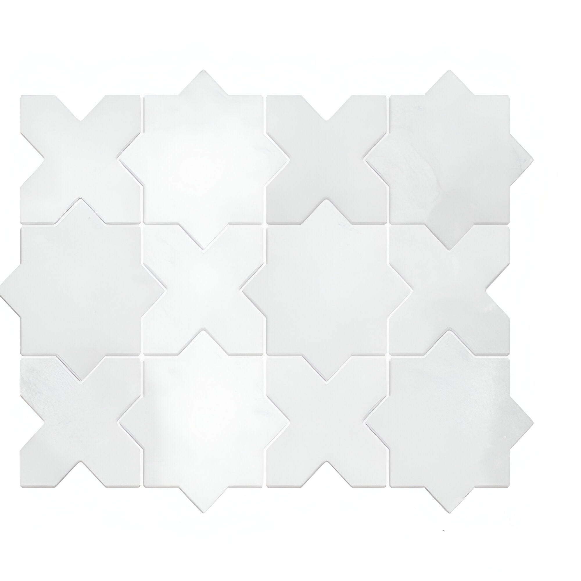 “Estrela Chalk Star-Cross vitrified tile in 6×6 inch size featuring a detailed geometric star-cross pattern with a soft matt finish, suitable for stylish floor and wall applications in modern and classic interiors.”