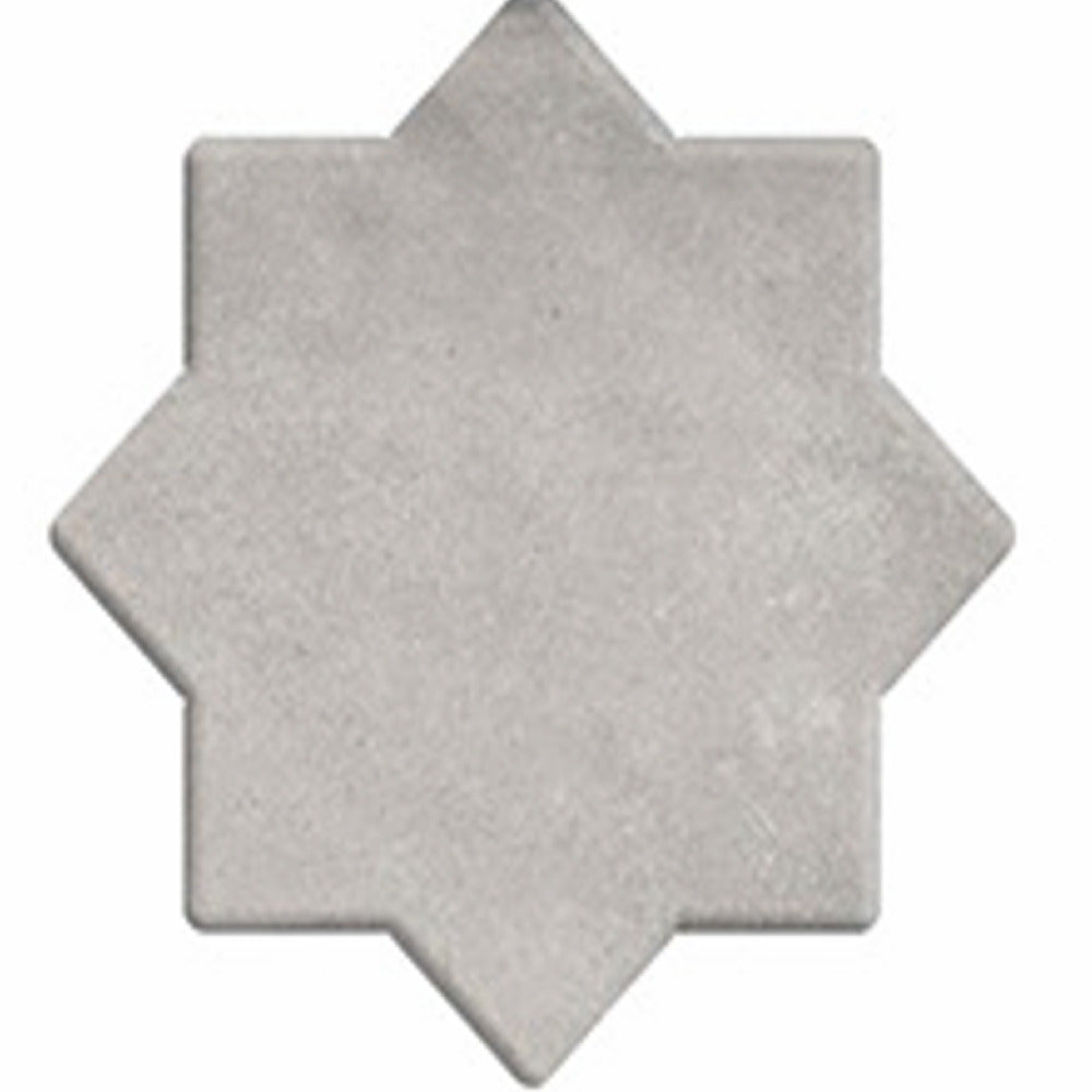 Estrela Grey Star-Cross vitrified tile in 6×6 inch size featuring a refined star-cross pattern in soft grey shade with matt finish, suitable for floor and wall installation in living rooms, bathrooms, kitchens, cafés, and contemporary interiors.