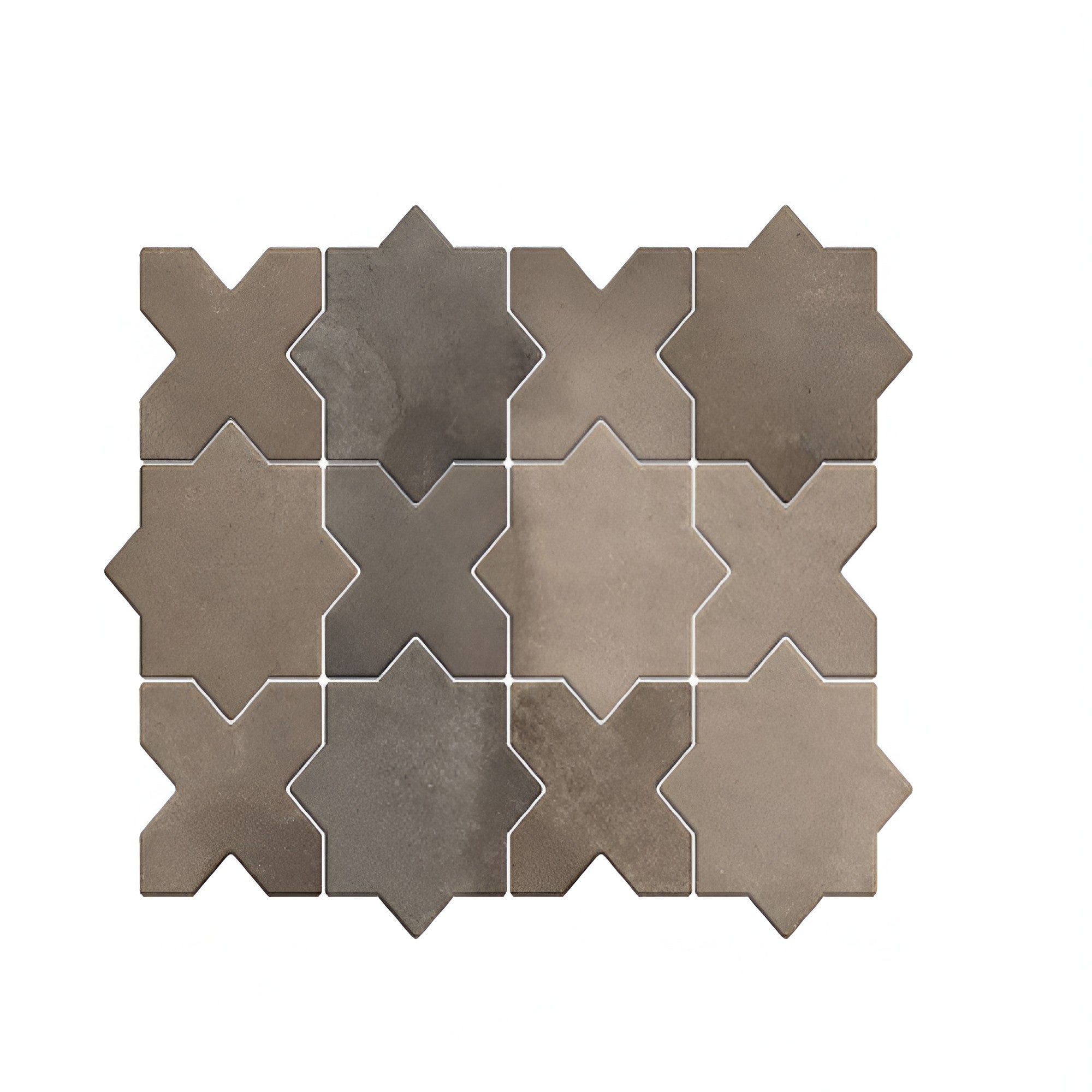 Estrela Peanut Star-Cross vitrified tile in 6×6 inch size featuring a detailed star-cross geometric pattern in warm peanut color with a smooth matt finish, suitable for floor and wall installation in bathrooms, kitchens, living spaces, and decorative interior designs.