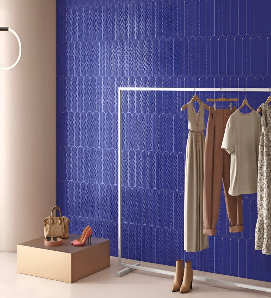 Indigo Blue Feather Tile – 3x12 Inch Deep Blue Subway Tile with Feather Pattern for Stylish Kitchen and Bathroom Walls