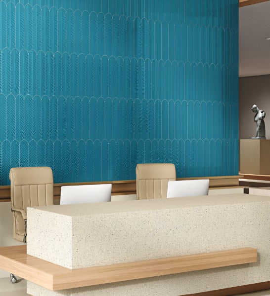 Teal Neo Feather Tile – 3x12 Inch Bold Teal Subway Tile with Feather Pattern for Contemporary Kitchen and Bathroom Walls