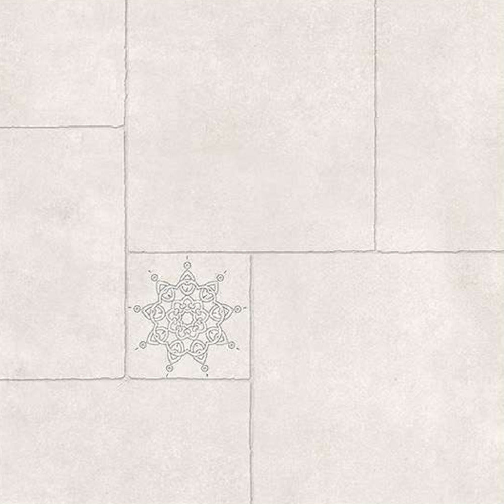 Flex Pearl Moroccan ceramic floor tile in 24 x 24 inch size with detailed printed Moroccan and rangoli-inspired patterns, featuring a matt finish surface designed for modern residential and commercial interior flooring spaces with artistic decorative styling and premium ceramic material.