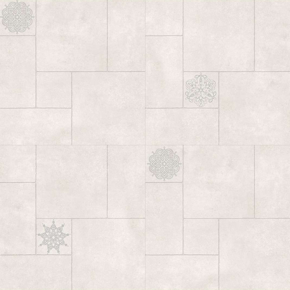 Flex Pearl Moroccan ceramic floor tile in 24 x 24 inch size with detailed printed Moroccan and rangoli-inspired patterns, featuring a matt finish surface designed for modern residential and commercial interior flooring spaces with artistic decorative styling and premium ceramic material.