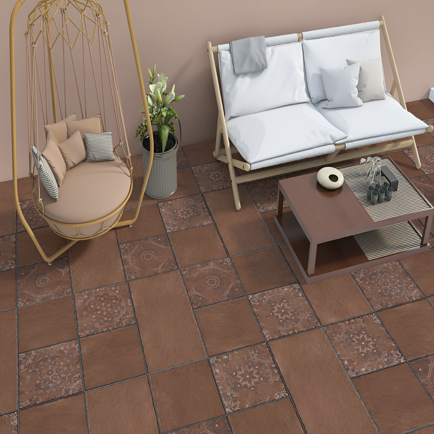 Fossil Brown Vitrified Floor Tile with a matt finish, featuring a natural brown stone-like texture, durable and scratch-resistant surface, ideal for modern floors in residential and commercial spaces.
