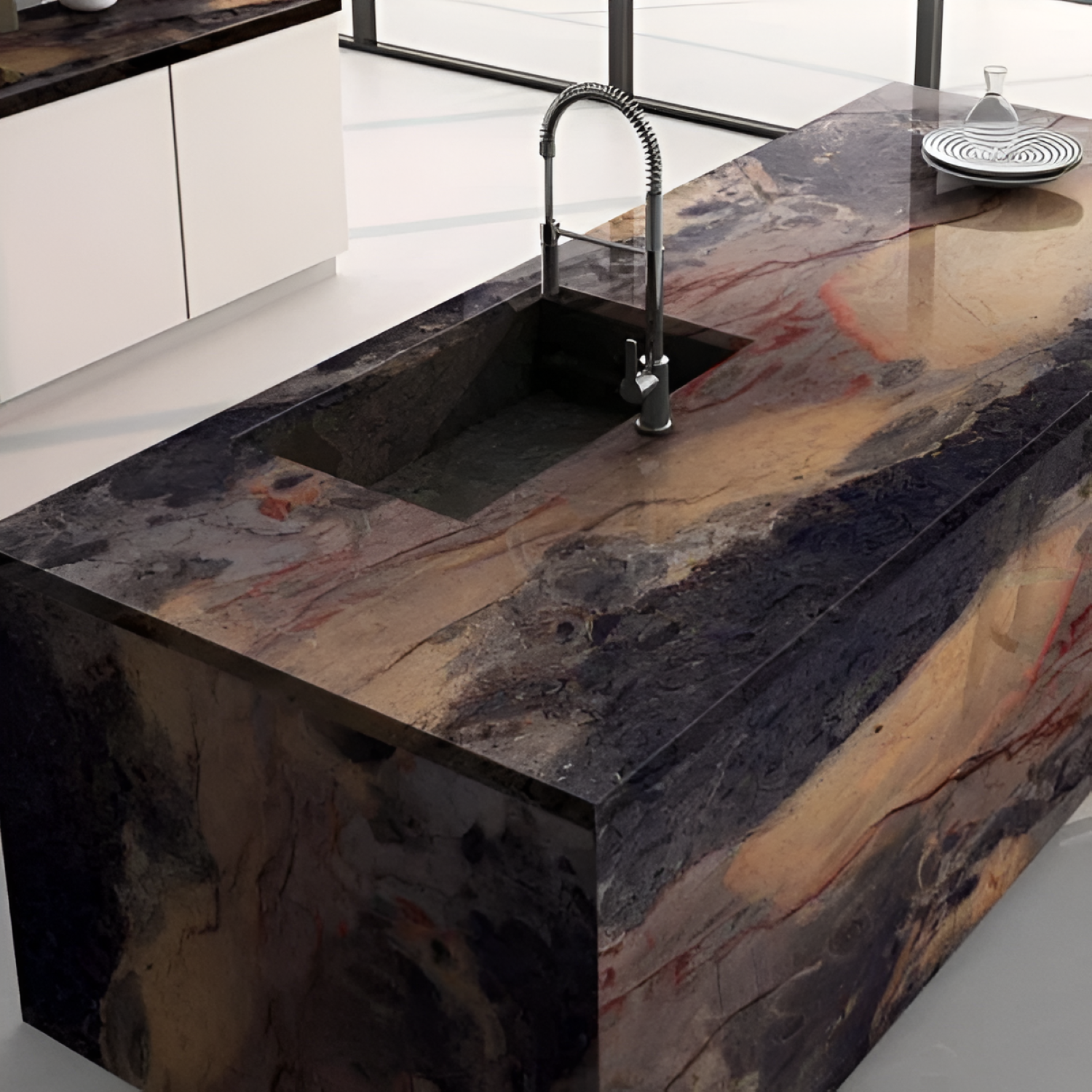 Fozzil Brown Color Body Kitchen Countertop / Tabletop with rich brown surface, durable color body material, smooth finish, and elegant design, ideal for modern kitchens and stylish furniture applications
