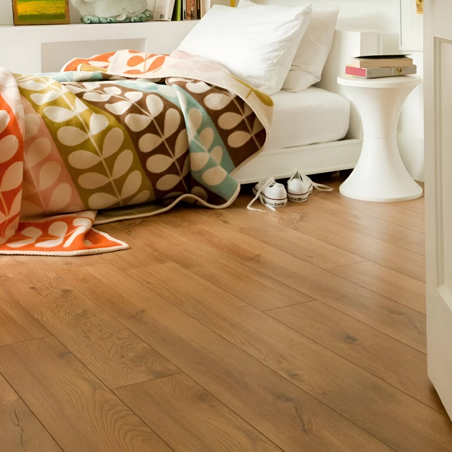 French Oak Laminate Flooring 8x48 inch with natural French oak finish, durable scratch-resistant surface, ideal for modern interiors, living spaces, and high-traffic residential and commercial flooring applications
