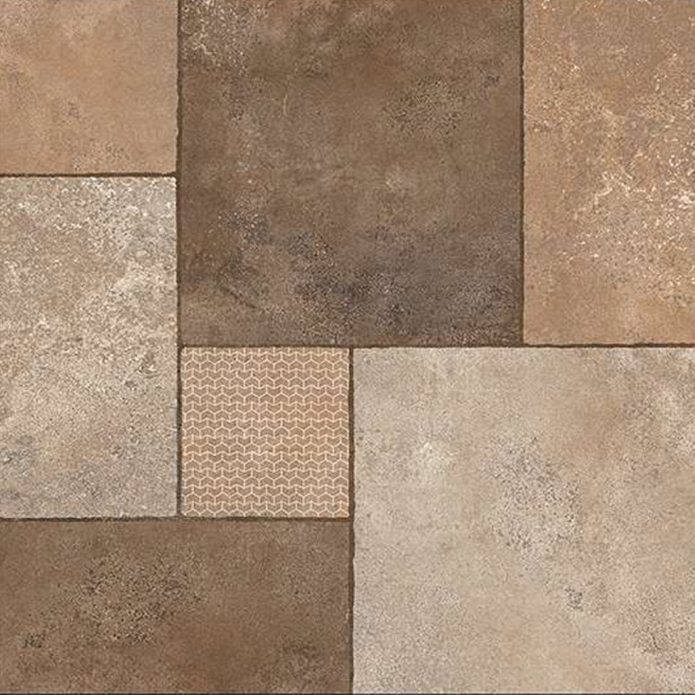 Fusion Bruno Moroccan ceramic floor tile measuring 24 x 24 inches featuring intricate printed Moroccan and rangoli-inspired geometric patterns with a smooth matt finish, ideal for decorative and modern interior flooring applications in residential and commercial spaces.