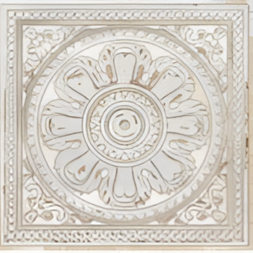 Elaborately embossed Gatsby White Deco Ceramic Tile in a 12x12 inch size, featuring an antique-inspired highlighter design in glossy white, ideal for creating elegant feature walls, kitchen backsplashes, and decorative bathroom accents.