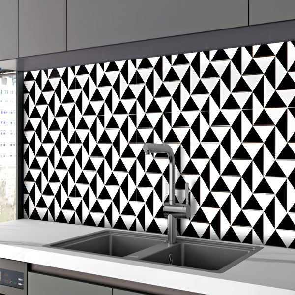 Geometrical Fresco Moroccan Matt 24x24 inch tile with bold black and white triangular pattern in matte finish for modern floors